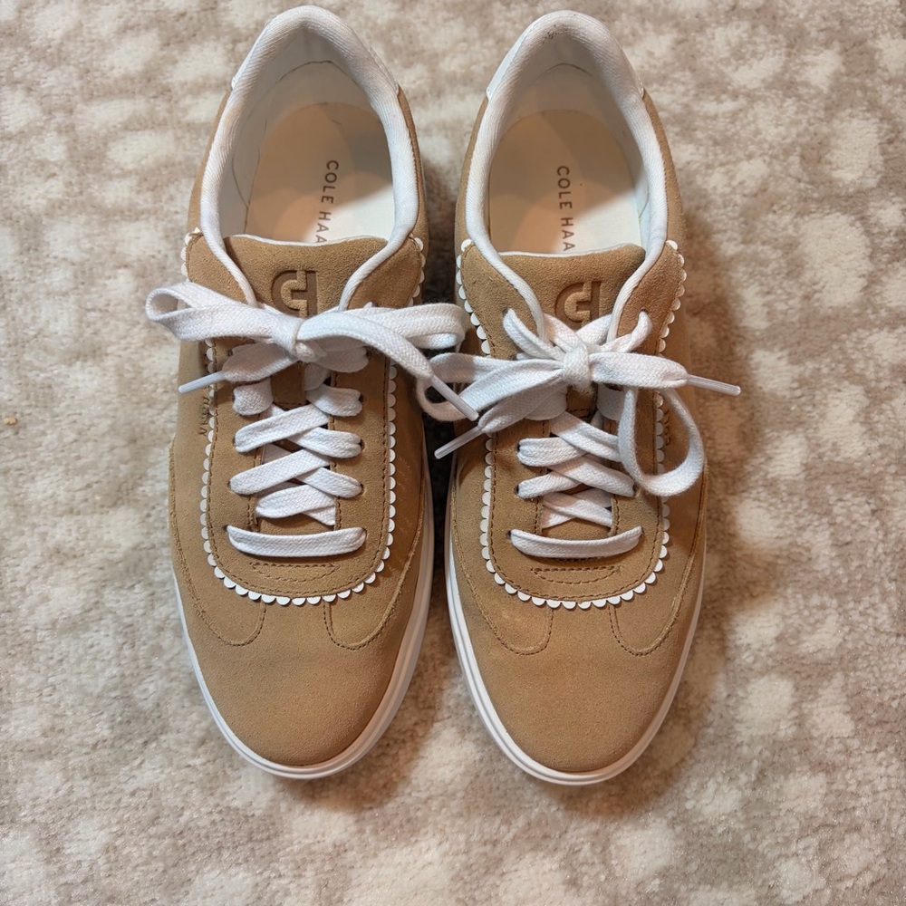Cole Haan arlowe Tan Suede Sneakers with White Trim